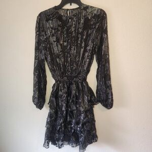 Black and Silver Zara Woman Floral Burnout Dress Medium